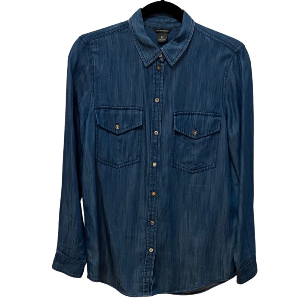 Club Monaco 100% Tencel Chambray Button-Down Blouse